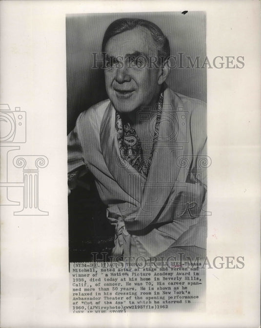 1962, Actor Thomas Mitchell in New York's Ambassador Theater - Historic Images