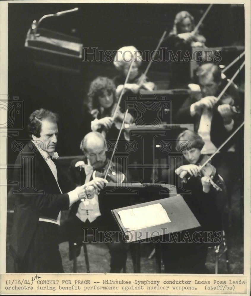 1984, Lucas Foss conducts volunteer orchestra Peaceful World - Historic Images