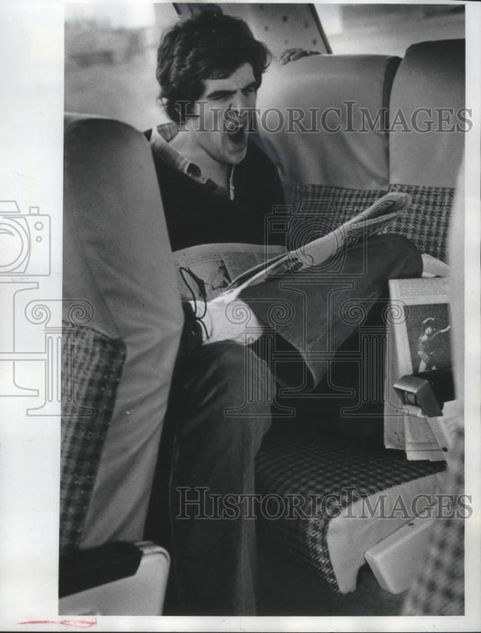 1975, Stephen Stout, actor rides on bus from Milwaukee - Historic Images