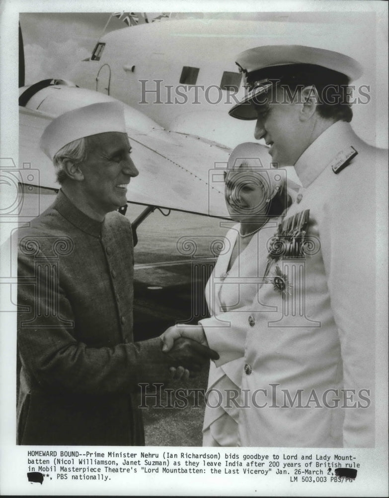 1986 Press Photo Ian Richardson &amp; others in &quot;Lord Mountbatten: The Last Viceroy&quot; - Historic Images