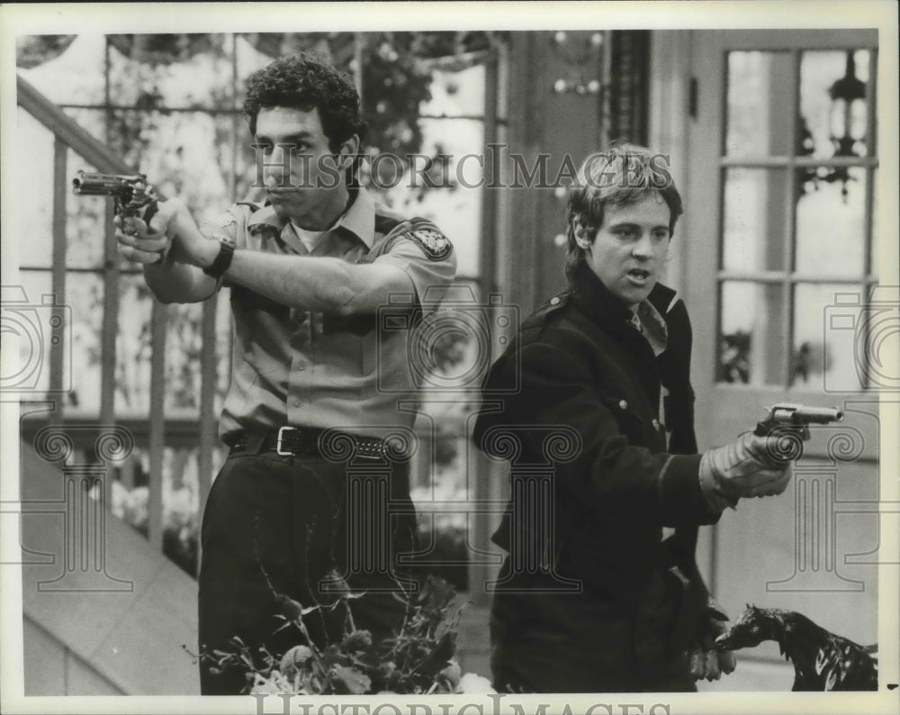 1985, Michael Richards and Dana Carvey, cops in scene from &quot;Slickers&quot; - Historic Images