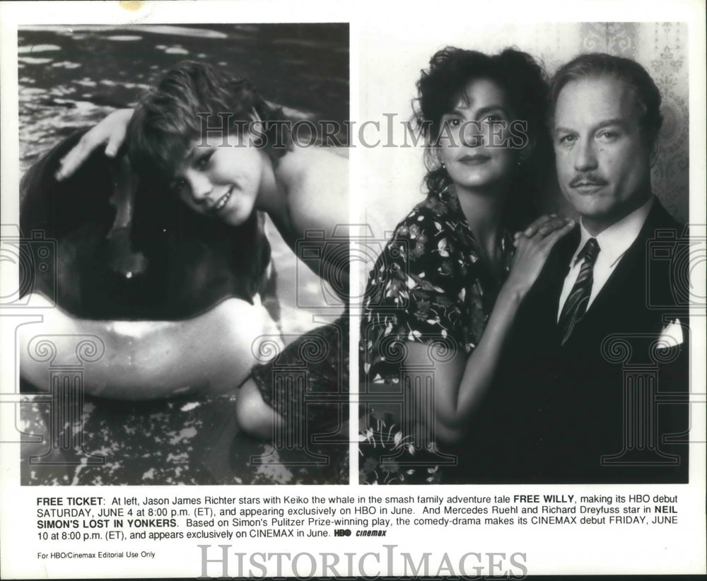 1994 Press Photo Actor Jason James Richter With Others In HBO's 'Free Willy' - Historic Images