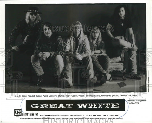 1994 Press Photo Mark Kendall, Audie Desbrow & Jack Russell of Great White. - Historic Images