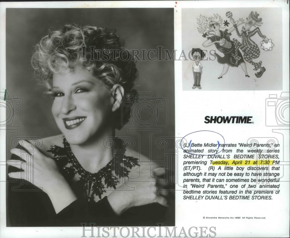 1992 Press Photo Bette Midler of Shelley Duvall's Bedtime Stories: Weird Parents - Historic Images