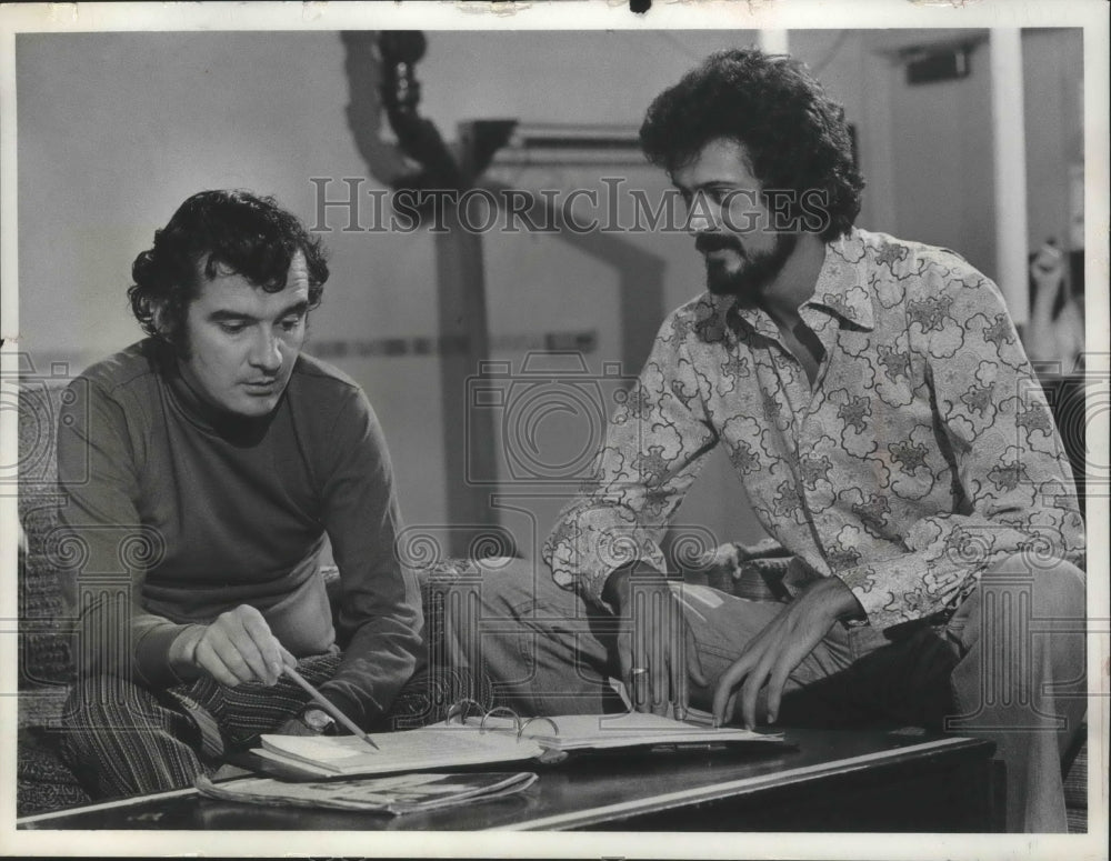 1974, Director Nagle Jackson and author James Nicholson in movie - Historic Images
