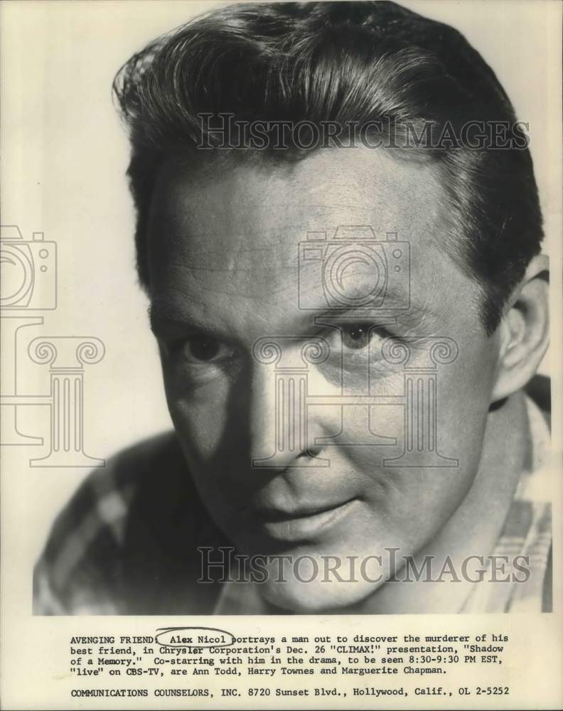1957, Promotional photo of actor Alex Nicol - mjp23202 - Historic Images