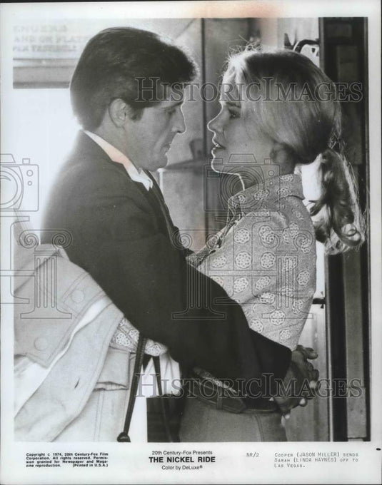1974 Press Photo Jason Miller & Linda Haynes star in "The Nickel Ride" - Historic Images