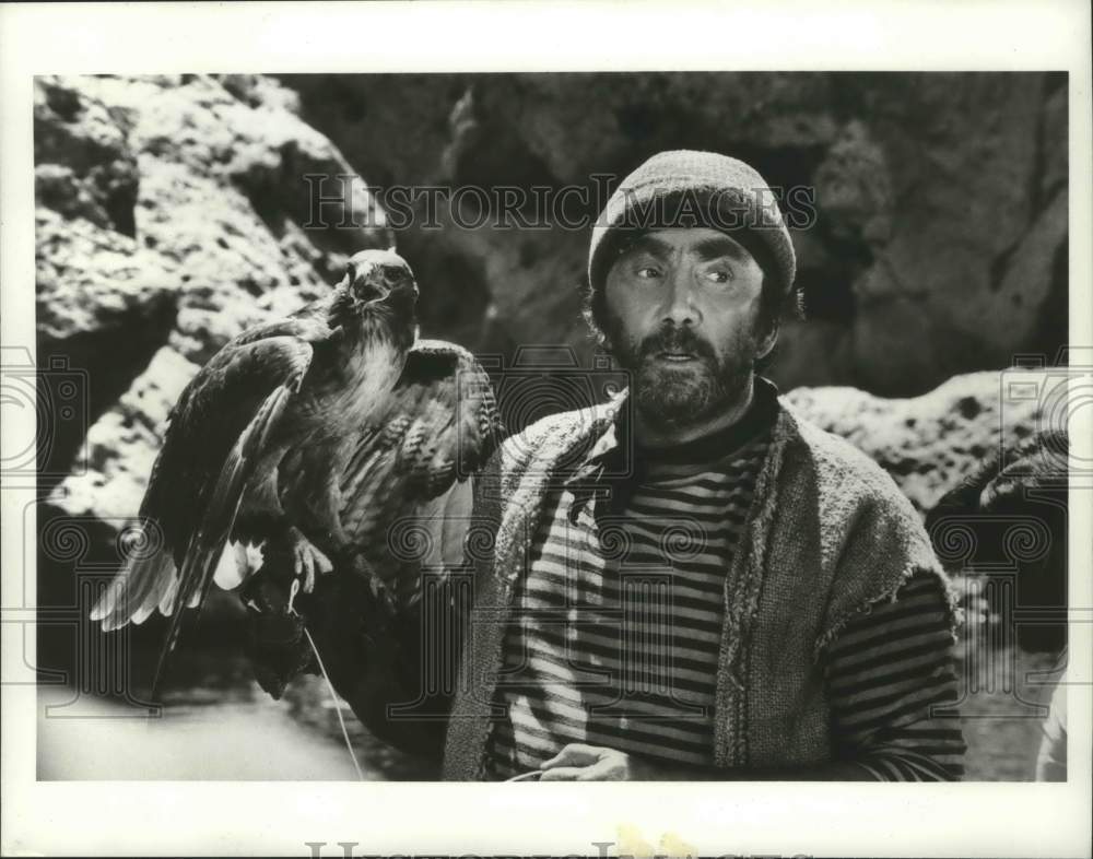 1976, Cameron Mitchell, as Jeremiah Worth, with hawk in &quot;The Hawk.&quot; - Historic Images