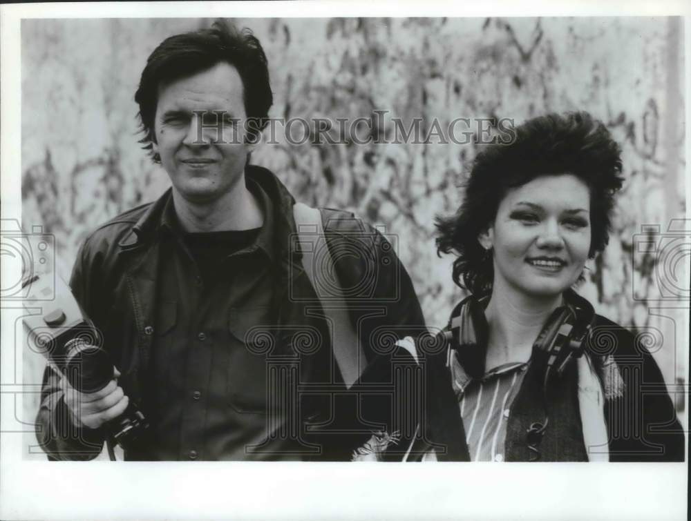 1979, Alan Raymond holding video camera &amp; wife Susan scout locations - Historic Images