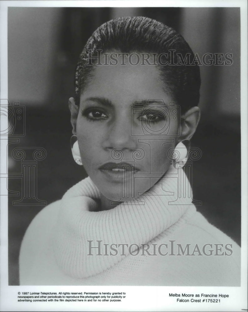 1987 Press Photo Melba Moore joins cast of &quot;Falcon Crest&quot; on CBS-TV - mjp25248-Historic Images
