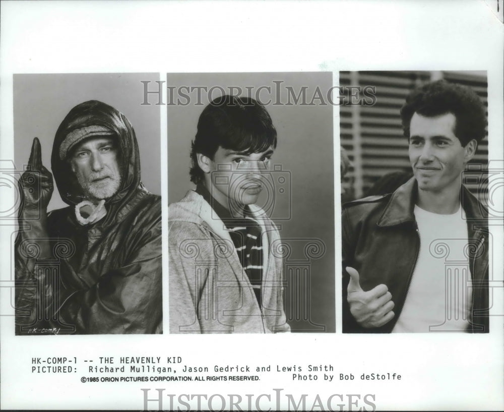 1985 Press Photo Richard Mulligan, Jason Gedrick & other in "The Heavenly Kid" - Historic Images