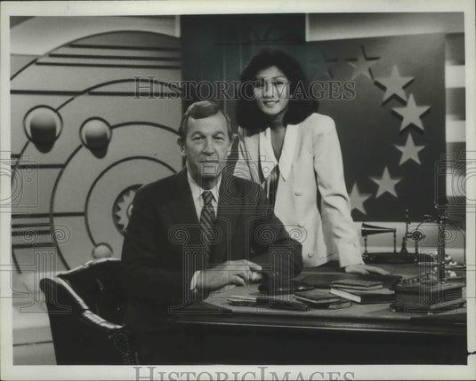 1985, Roger Mudd and Connie Chung, Reporters on "American Almanac" - Historic Images