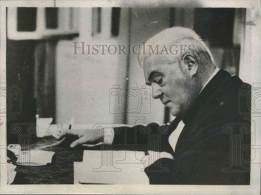 1937, Hungarian playwright Franz Molnar, working on a new play, Rome - Historic Images