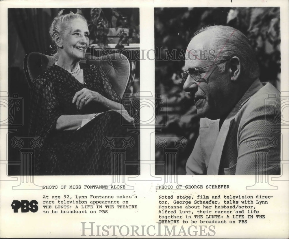 1980, Lynn Fontanne &amp; George Schaeferon on PBS television show - Historic Images