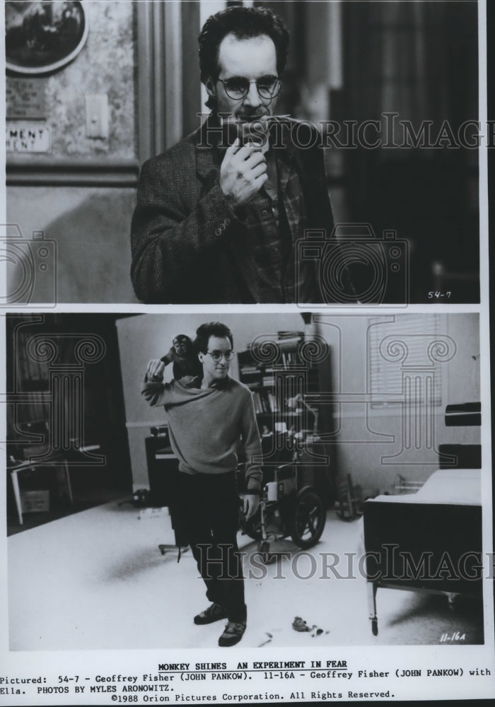 1988 Press Photo John Pankow With Monkey Ella In &#39;Monkey Shines&#39; - mjp25980- Historic Images