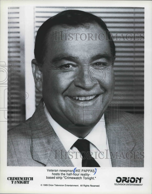 1989 Press Photo Ike Pappas, Veteran Newsman and Host of "Crimewatch Tonight" - Historic Images