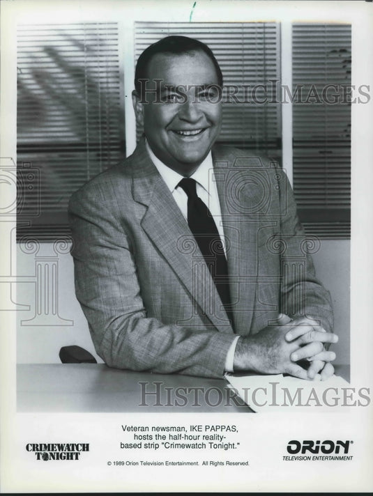 1989, Ike Pappas, Veteran Newsman and Host of "Crimewatch Tonight" - Historic Images