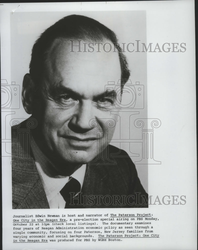 1984 Press Photo Journalist Edwin Newman hosts The Paterson Project, on PBS.- Historic Images