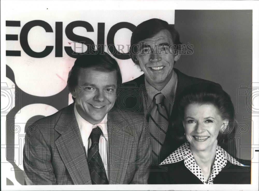 1977 Press Photo Jim Hartz, Betty Furness and Douglas Kiker host NBC coverage - Historic Images