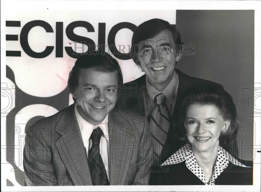 1977 Press Photo Jim Hartz, Betty Furness and Douglas Kiker host NBC coverage - Historic Images