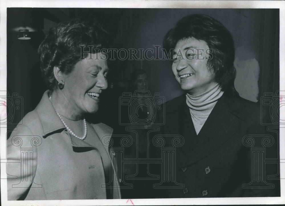 1968, Conductor Seiji Ozawa and Mrs. Robert Uihlein Jr. at luncheon. - Historic Images