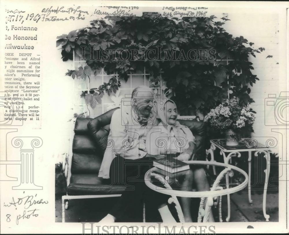 1968, Alfred Lunt &amp; Lynn Fontanne at their home, Ten Chimneys - Historic Images