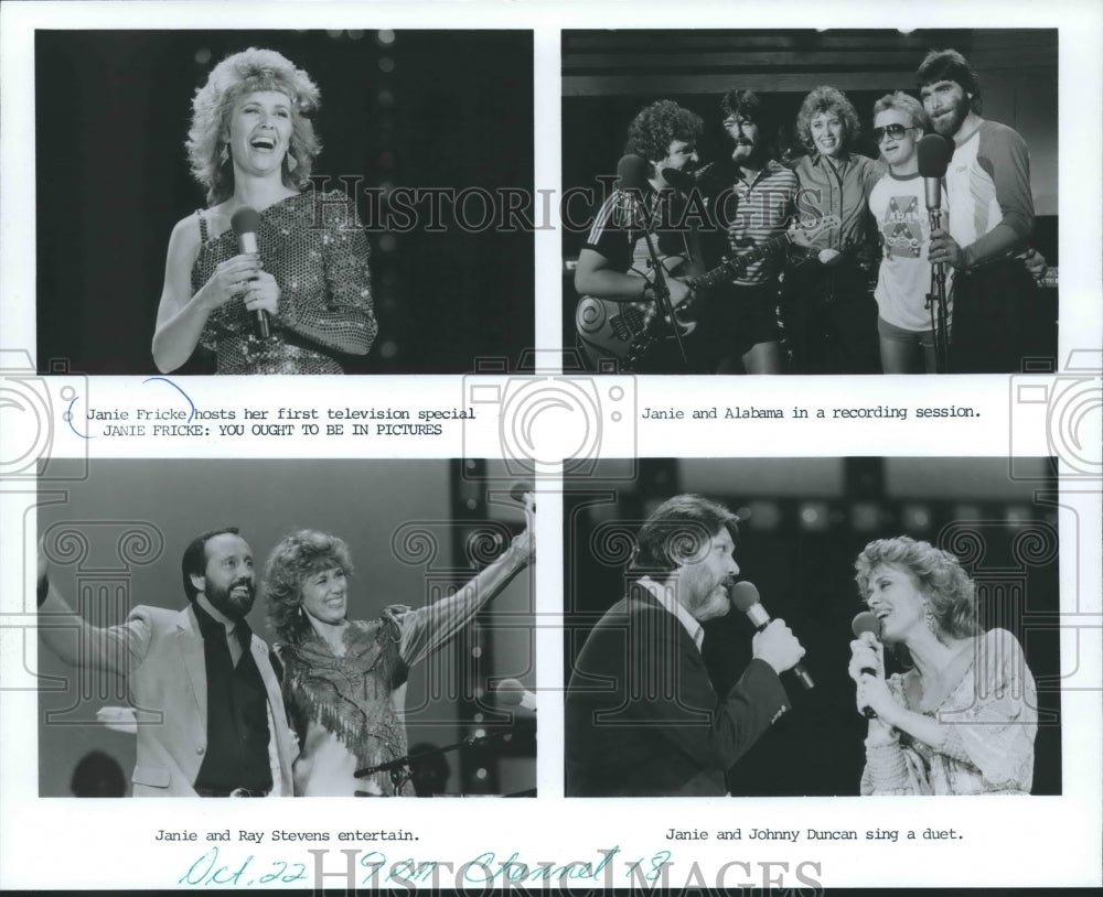 Press Photo Entertainers Janie Fricke, Ray Stevens &amp; Johnny Duncan &amp; Alabama - Historic Images