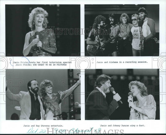 Press Photo Entertainers Janie Fricke, Ray Stevens & Johnny Duncan & Alabama - Historic Images