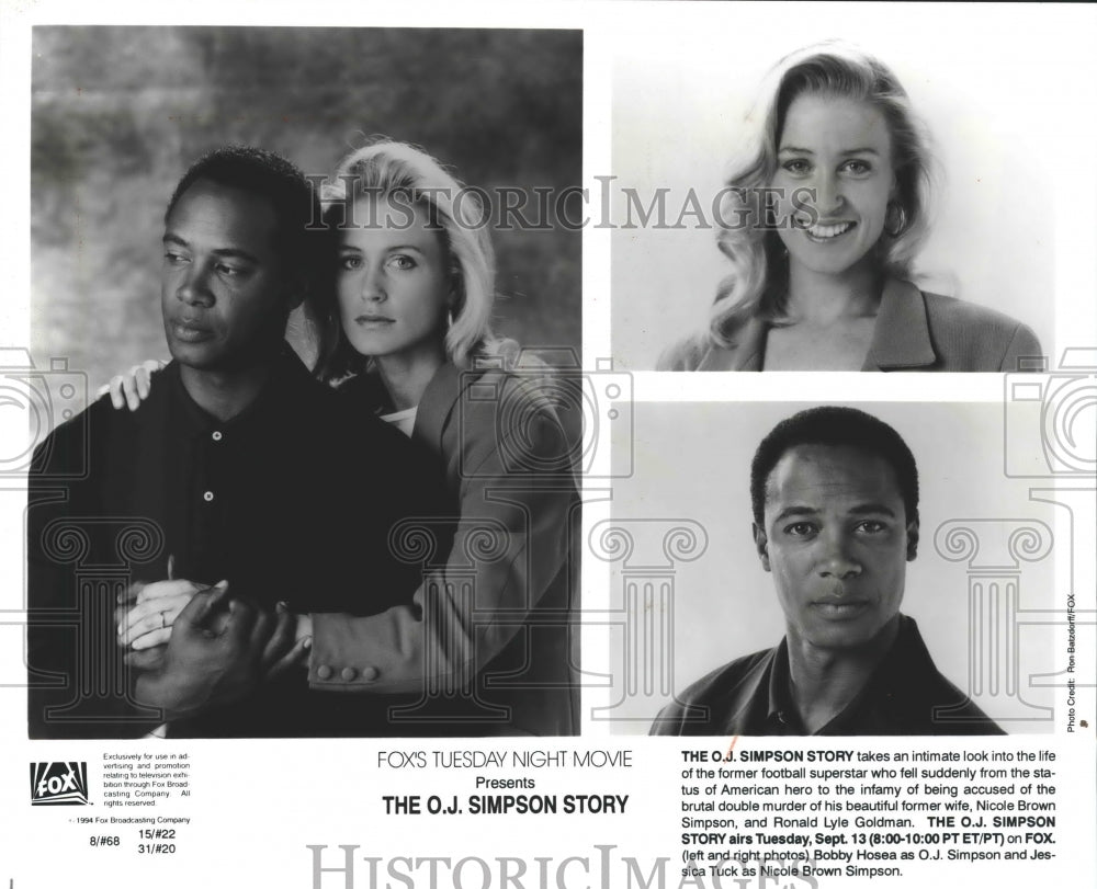 1994 Press Photo Bobby Hosea and Jessica Tuck in &quot;The O.J. Simpson Story&quot; on FOX - Historic Images