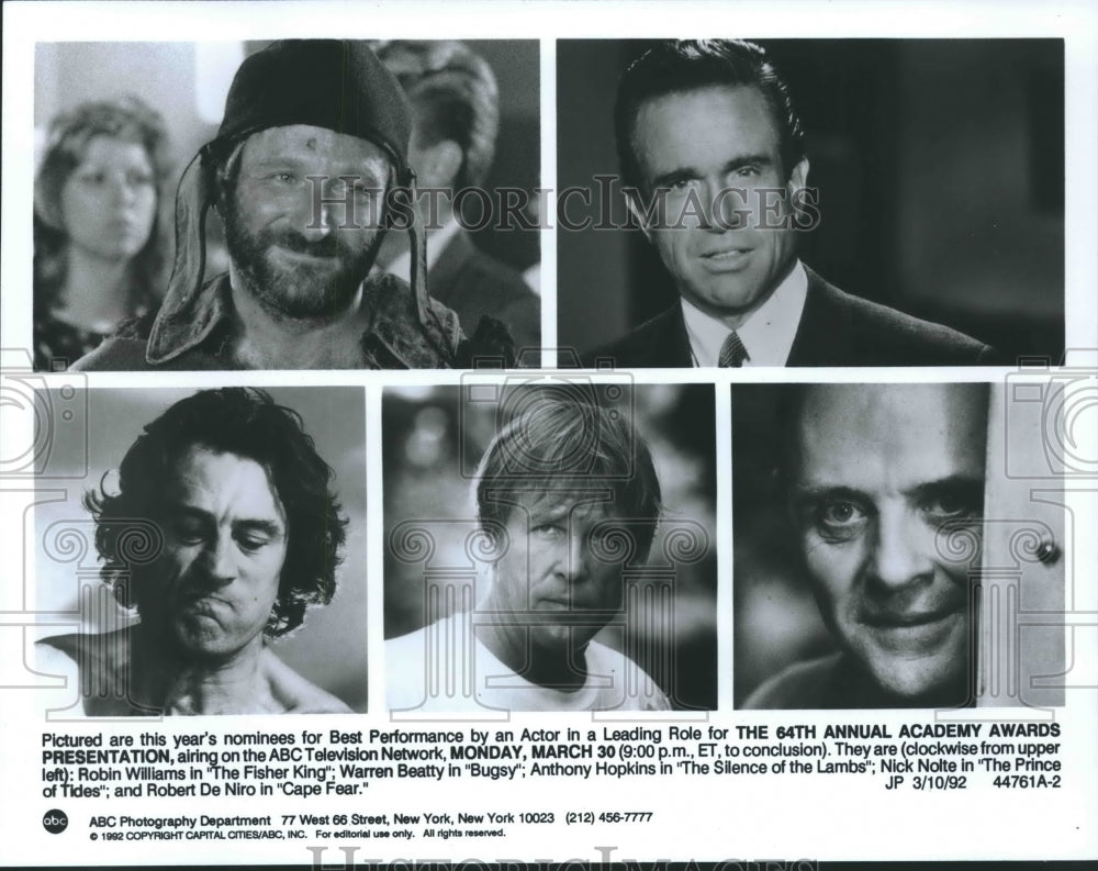 1992 Press Photo Academy Awards nominees for Best Performance by an Actor - Historic Images