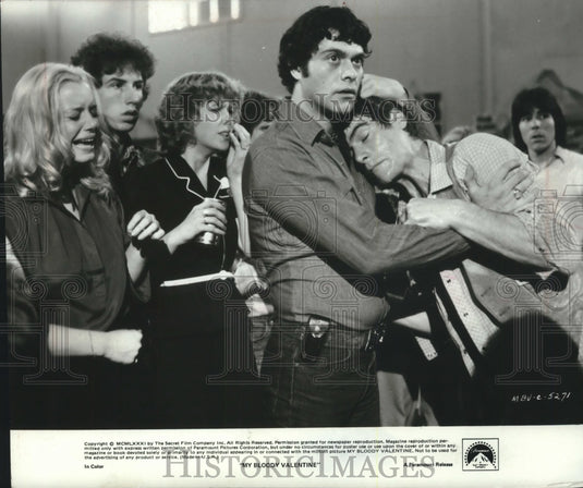 1981, Actors Paul Kelman and Rob Stein in film "My Bloody Valentine" - Historic Images