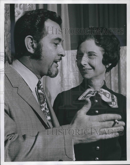 1969, Baritone Henri Noel talks with Mrs. John Anello, Wisconsin - Historic Images