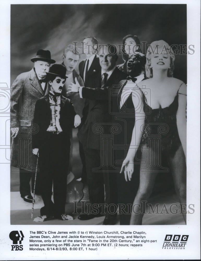 1993 Press Photo Clive James with guests of &quot;Fame in the 20th Century&quot; - Historic Images