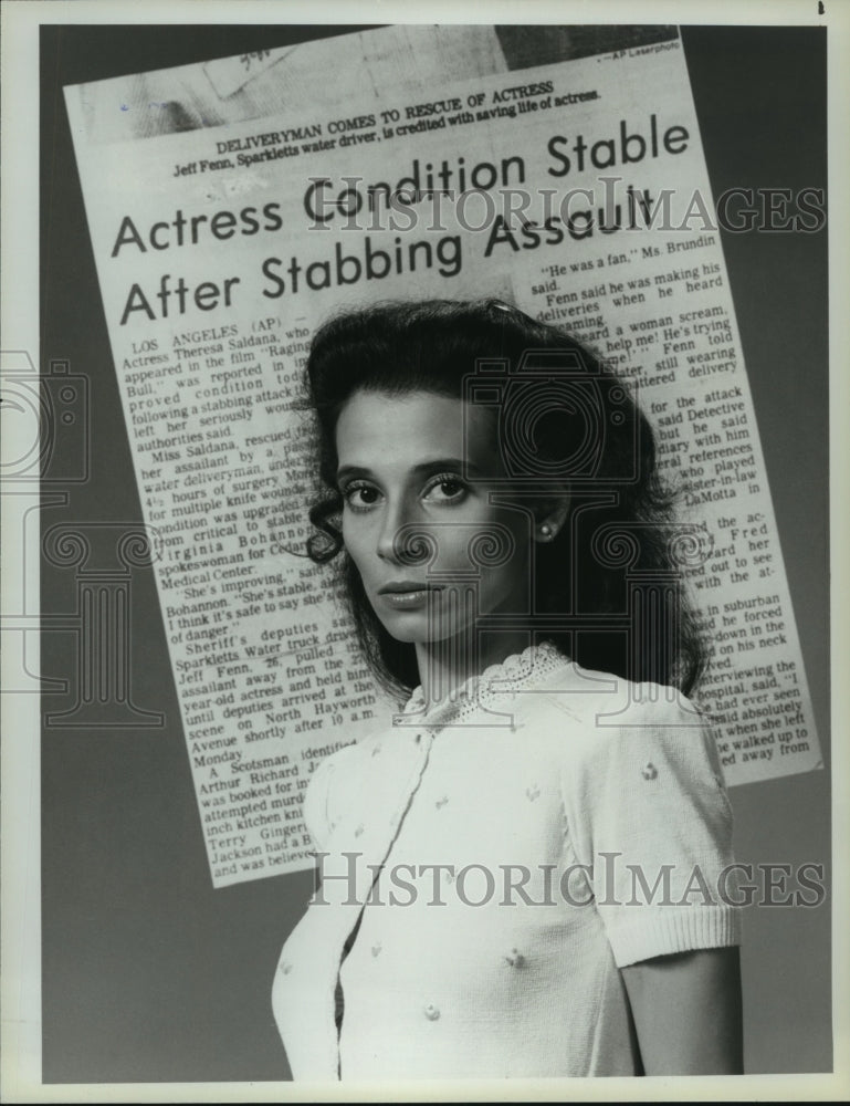 1984 Press Photo Theresa Saldana stars as herself in &quot;Victims for Victims&quot;- Historic Images