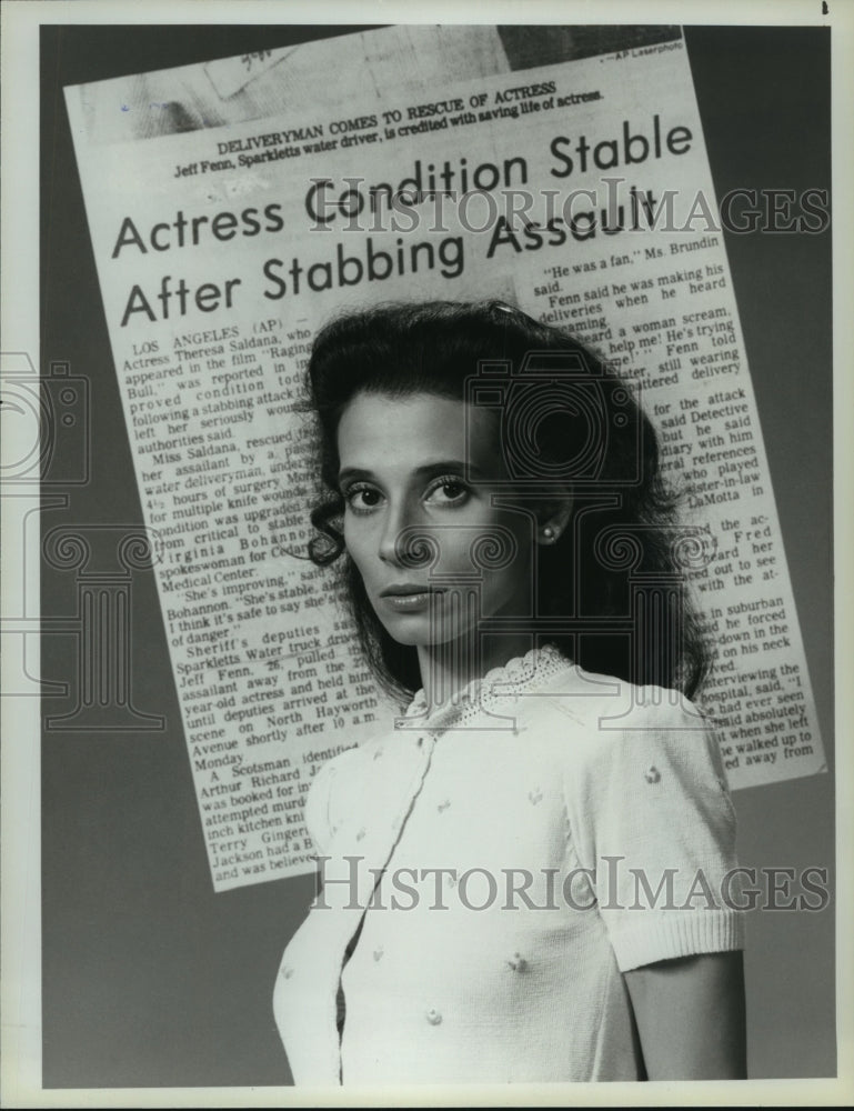 1984 Press Photo Theresa Saldana stars as herself in "Victims for Victims"- Historic Images