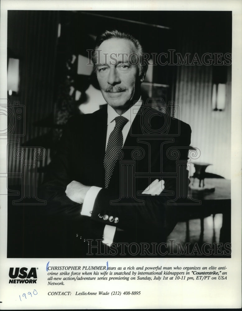 1990 Press Photo Christopher Plummer stars in the new series "Counterstrike" - Historic Images
