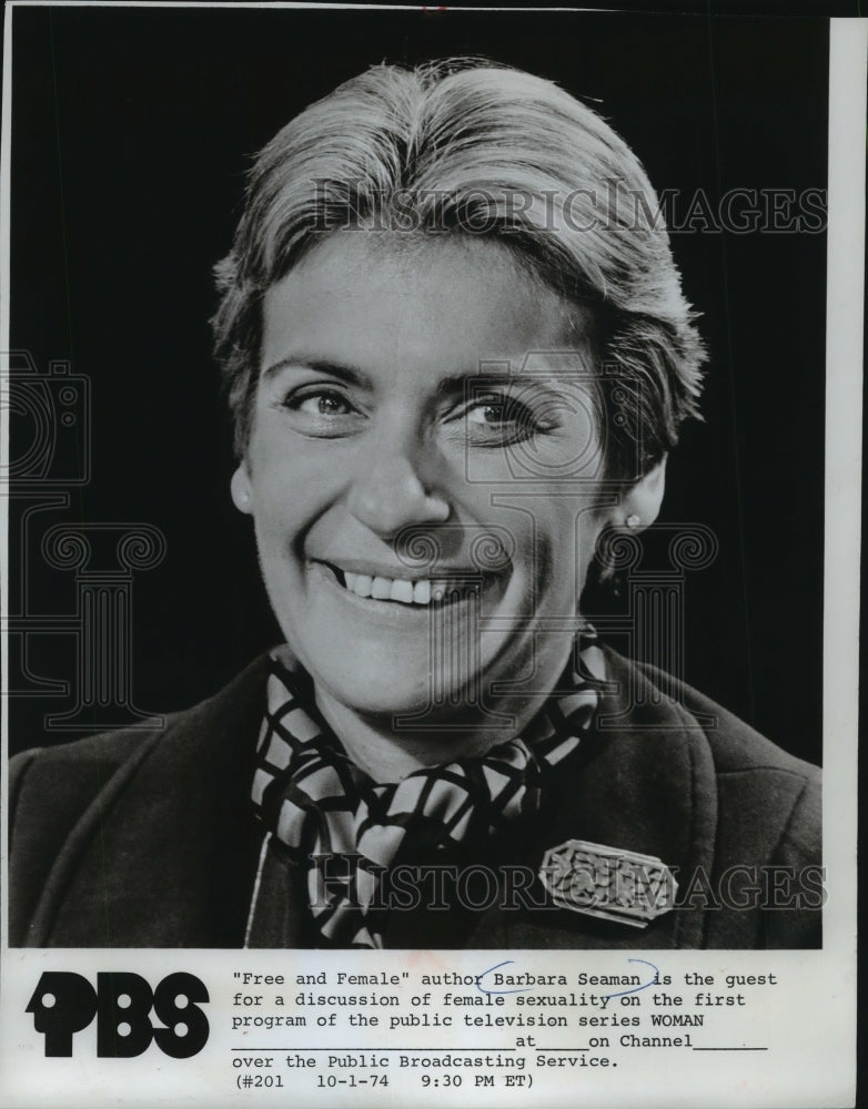 1974 Press Photo "Free and Female" author Barbara Seaman guests on PBS' "Woman" - Historic Images