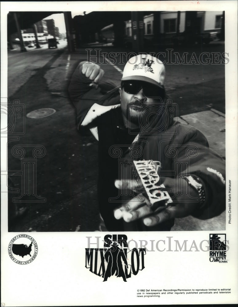 1992 Press Photo Sir Mix-A-Lot, rapper, acting tough - mjp29592 - Historic Images
