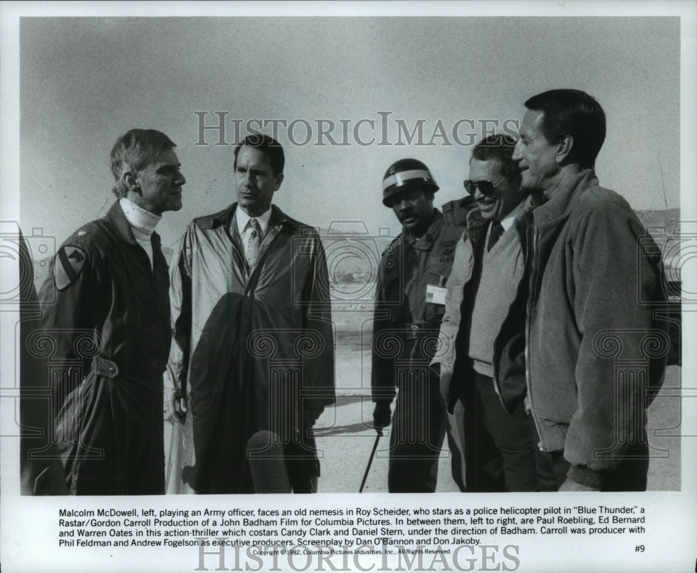 1982 Press Photo Actors Malcolm McDowell and Roy Scheider in "Blue Thunder" - Historic Images