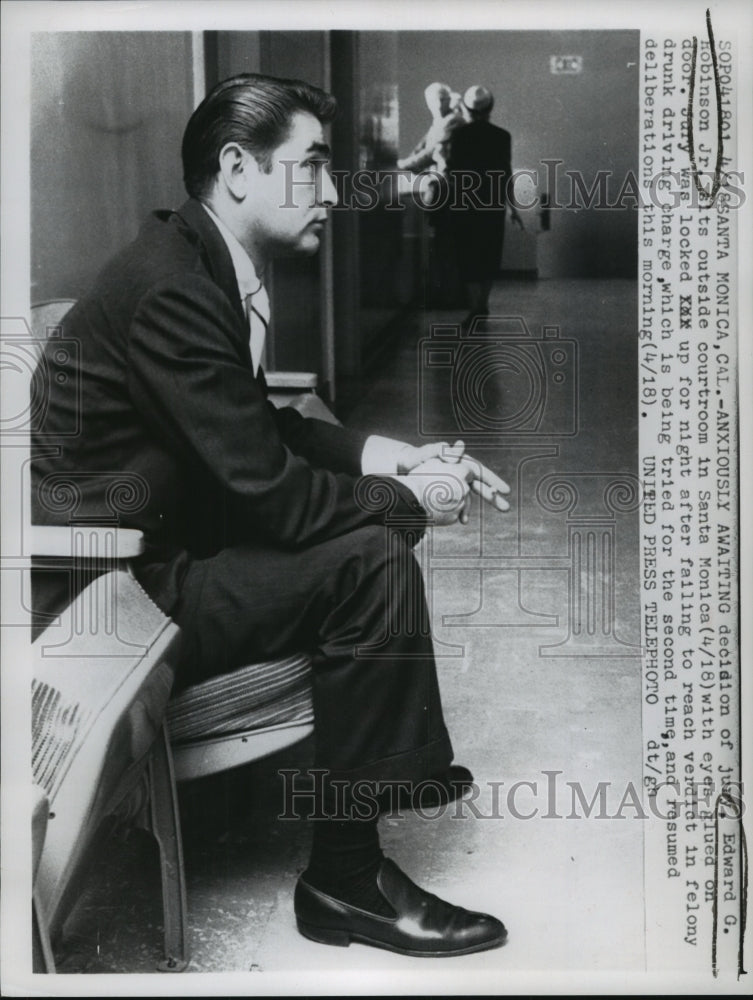 1957, Santa Monica, California-Edward G. Robinson Jr. awaits verdict. - Historic Images
