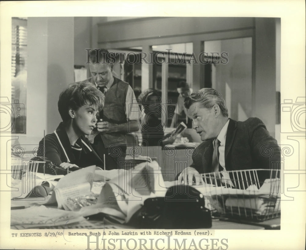 1962, Actors Barbara Rush &amp; John Larkin with Richard Erdman (rear) - Historic Images