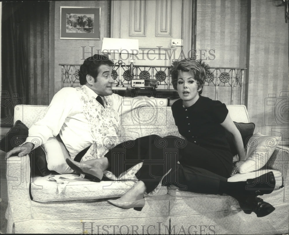 1970, Actors Scott McKay and Barbara Rush in the play &quot;Forty Carats.&quot; - Historic Images