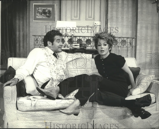 1970, Actors Scott McKay and Barbara Rush in the play "Forty Carats." - Historic Images