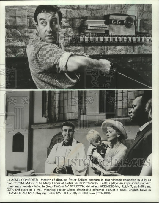 1983, Comedian Peter Sellers in "Two-Way Stretch" and "Heaves Above!" - Historic Images