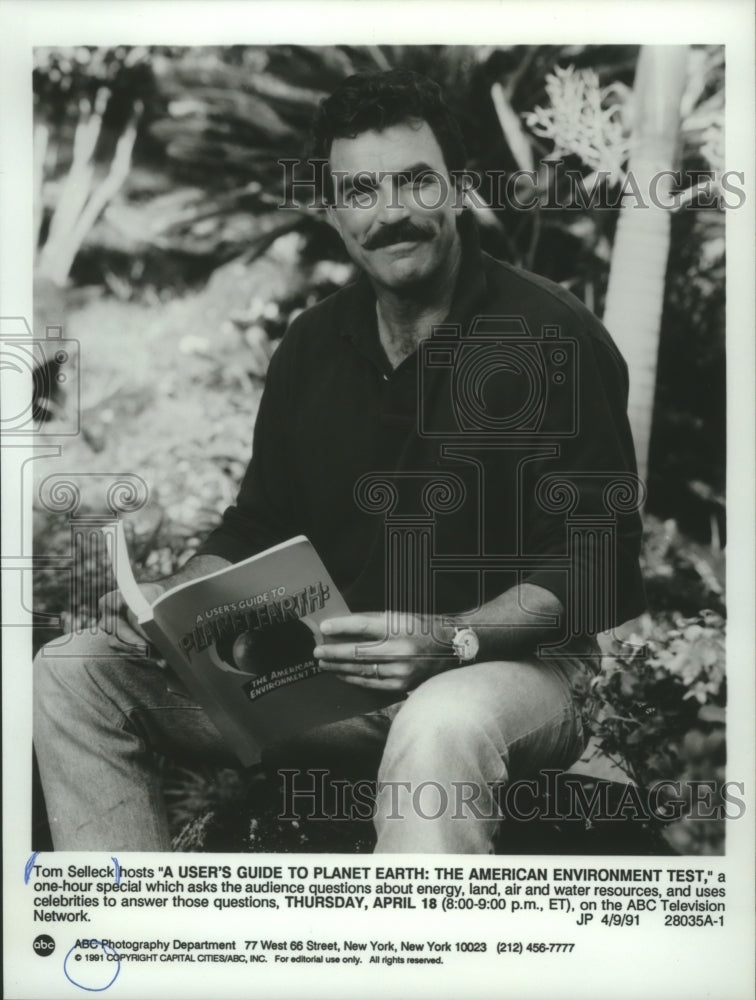 1991 Press Photo Tom Selleck hosts &quot;A User&#39;s Guide to Planet Earth...&quot; - Historic Images