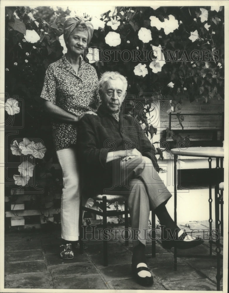 1969, Pianist Arthur Rubinstein and wife Aniela at their Spain home - Historic Images