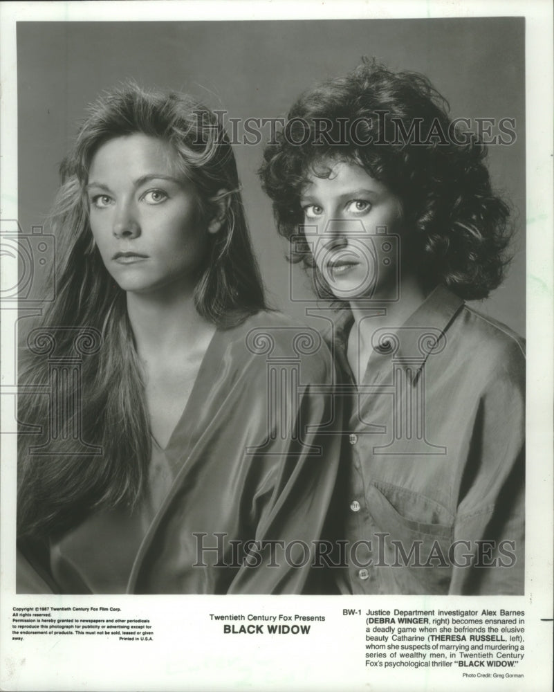 1987 Press Photo Theresa Russell and Debra Winger star in &quot;Black Widow&quot;- Historic Images