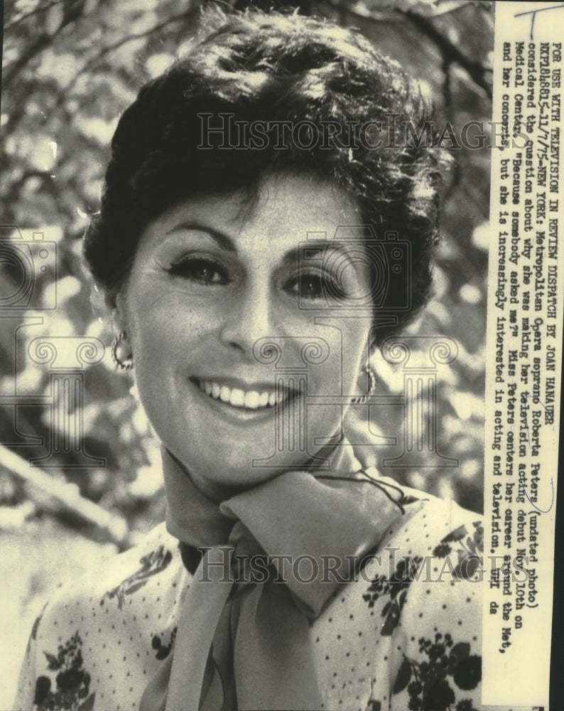 1975 Press Photo New York, Metropolitan Opera soprano Roberta Peters - Historic Images