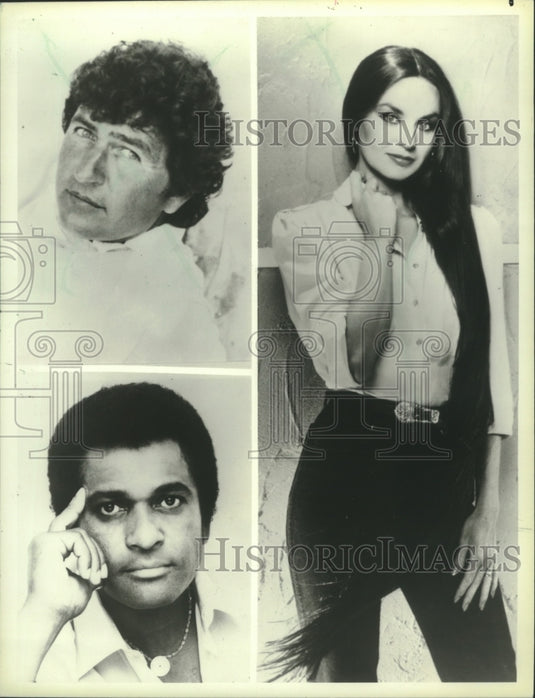 1984, Country Music singers Mac Davis, Charlie Pride, Crystal Gayle - Historic Images