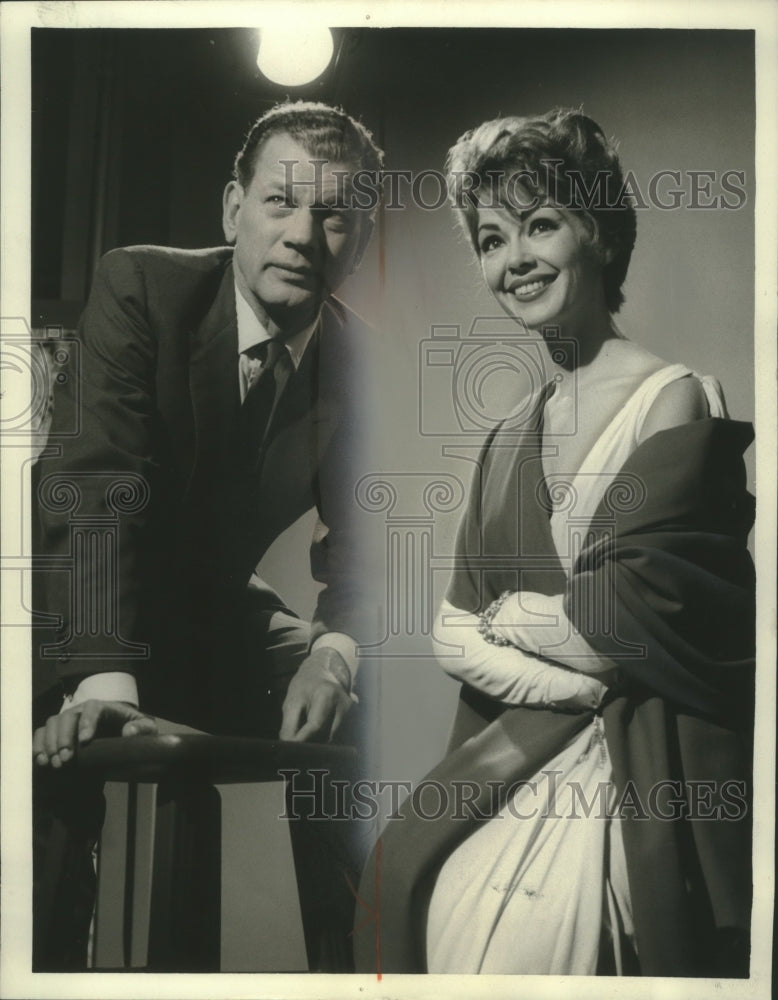 1961, Barbara Rush &amp; Joseph Cotten in rehearsal for &quot;Notorious&quot; - Historic Images